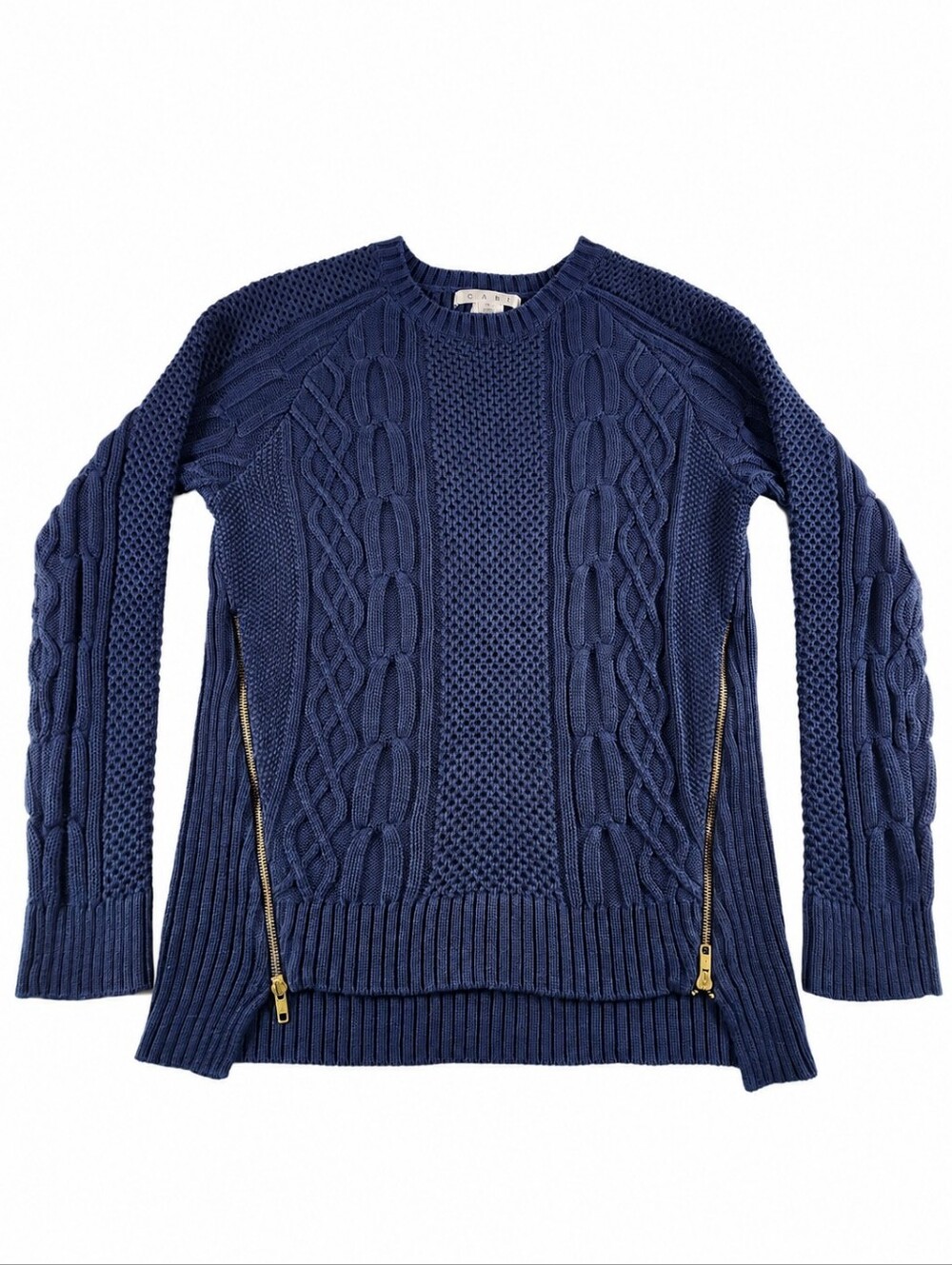 Cabi #899 Double Zip Cable Knit Sweater Navy Blue Medium